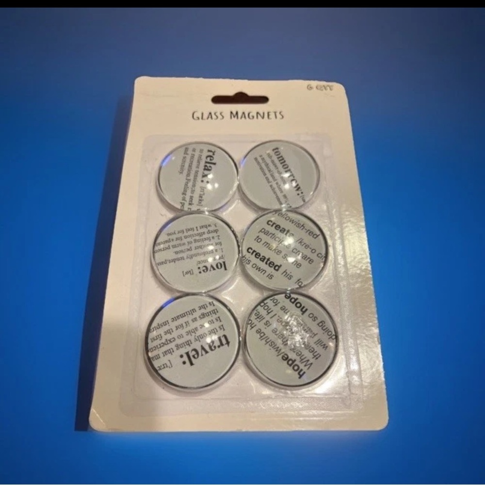 Set of 6 Glass Magnets Inspirational Words with Definitions